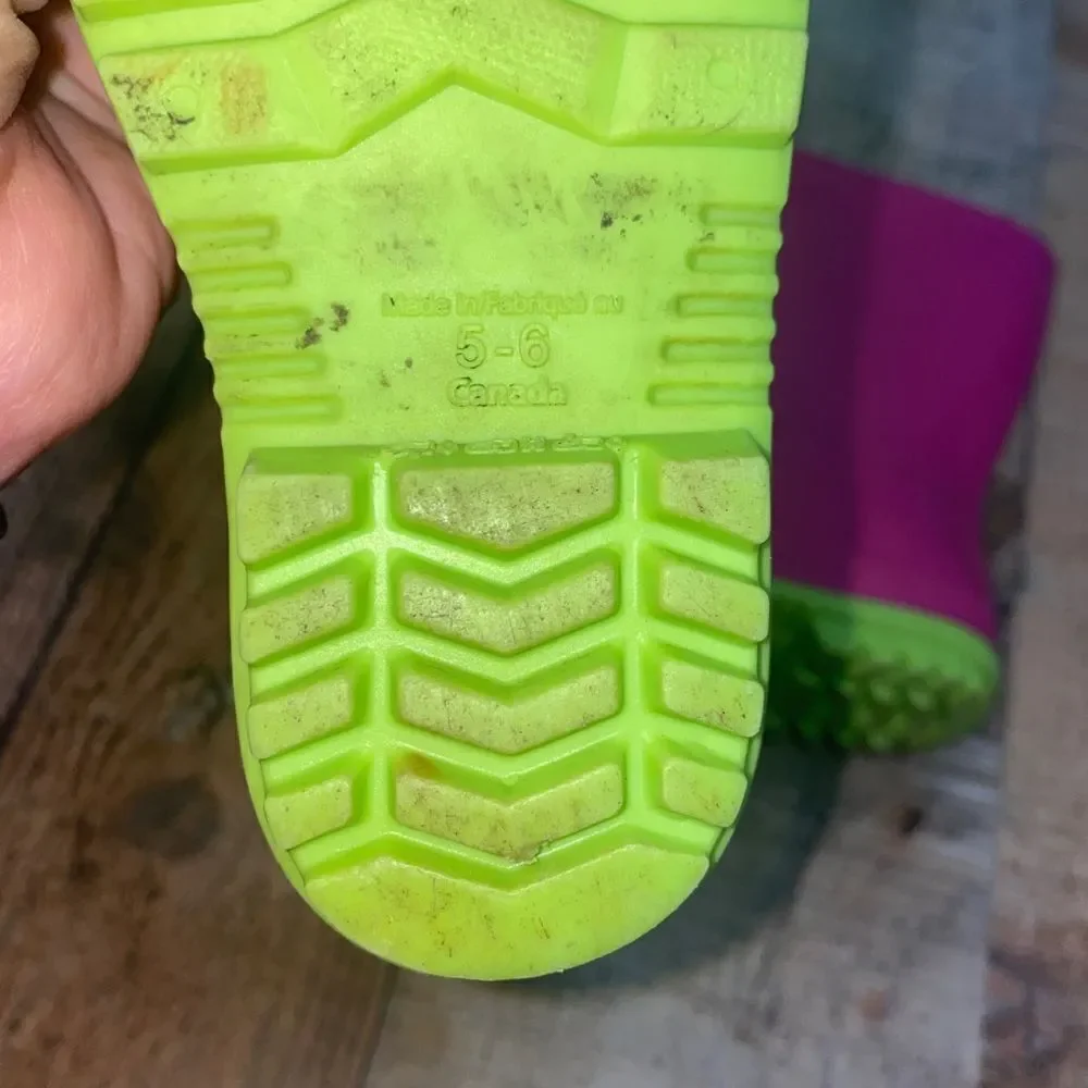 Pink and green‎ rain boots size 5/6